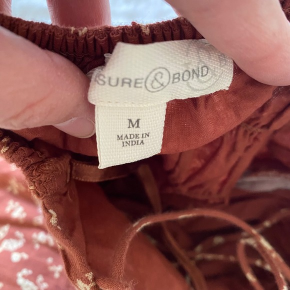 Treasure & Bond Floral Maxi Dress M Rust Red Spaghetti Strap‎ Smocked Tie Back - Picture 6 of 9